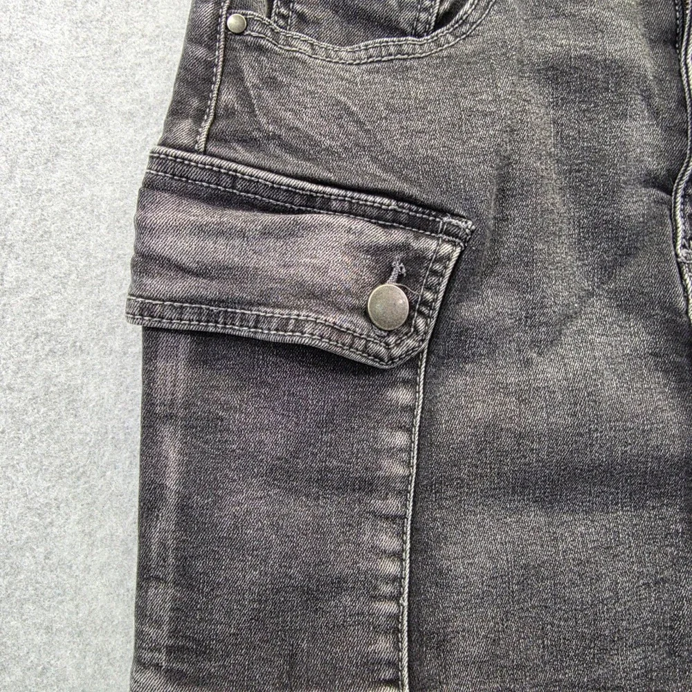 Tinsel Black Denim Cargo Mini Skirt Frayed Raw‎ Hem Size 28 Utility Y2K Style